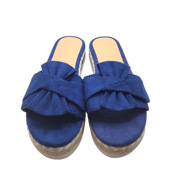 NWOB Women’s Blue Bow Slide Sandals Size 9.5-10 Platform Espadrille Slip-On Shoe - Picture 5 of 11